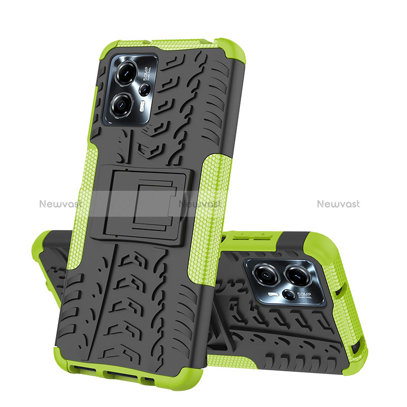 Silicone Matte Finish and Plastic Back Cover Case with Stand JX2 for Motorola Moto G23 Green