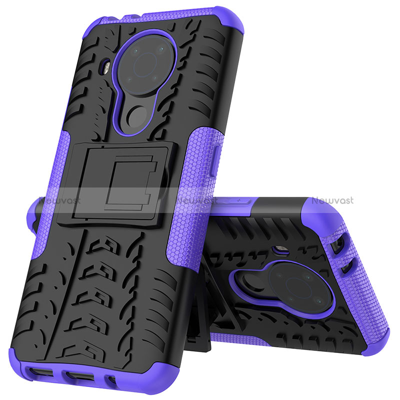 Silicone Matte Finish and Plastic Back Cover Case with Stand JX2 for Nokia 5.4 Purple