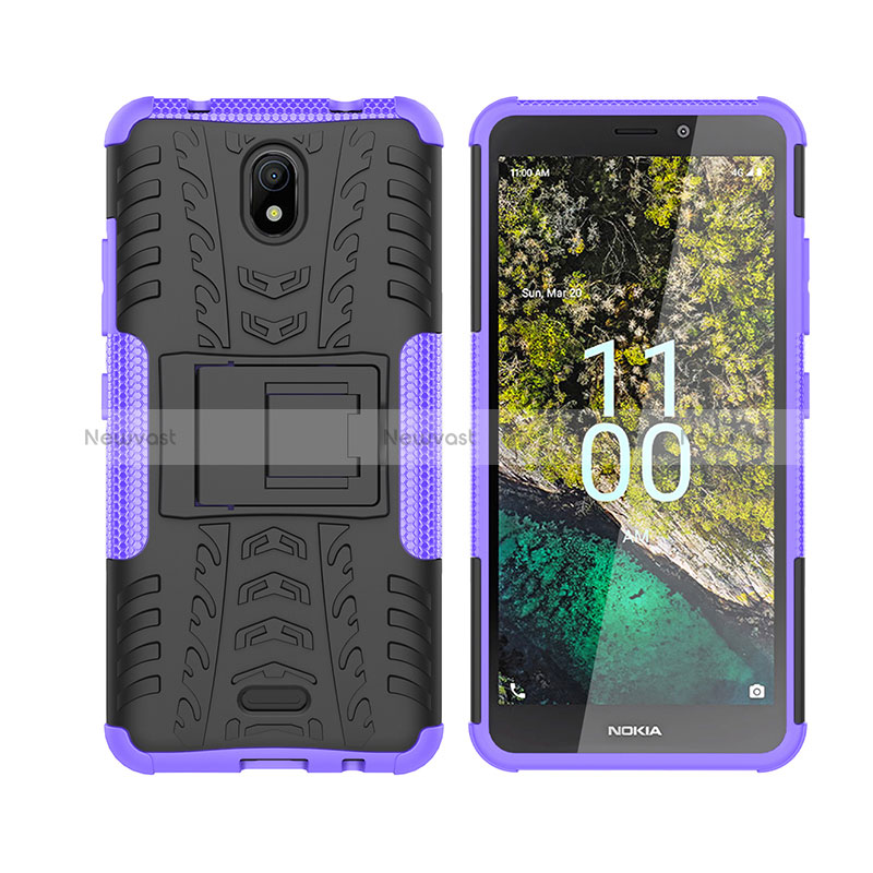 Silicone Matte Finish and Plastic Back Cover Case with Stand JX2 for Nokia C100 Purple