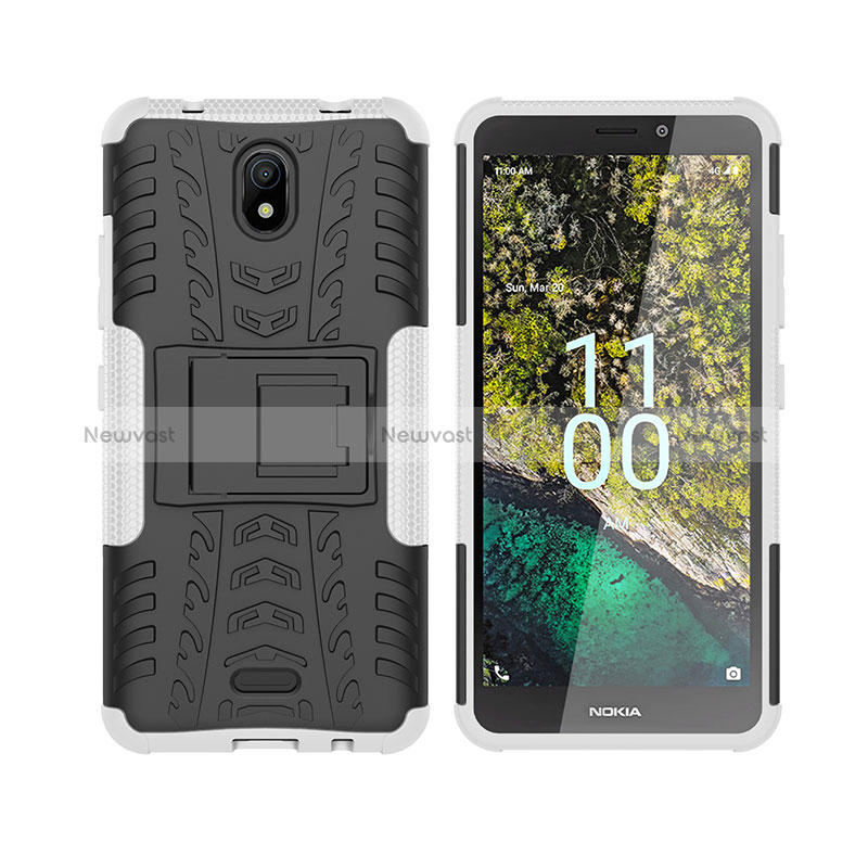 Silicone Matte Finish and Plastic Back Cover Case with Stand JX2 for Nokia C100 Silver