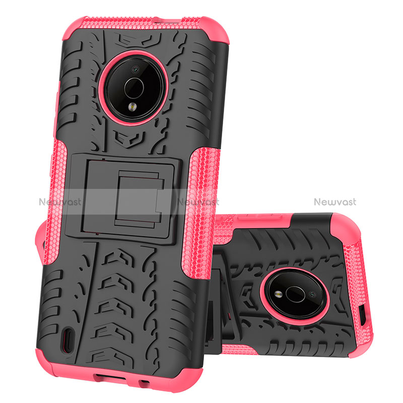 Silicone Matte Finish and Plastic Back Cover Case with Stand JX2 for Nokia C200 Hot Pink