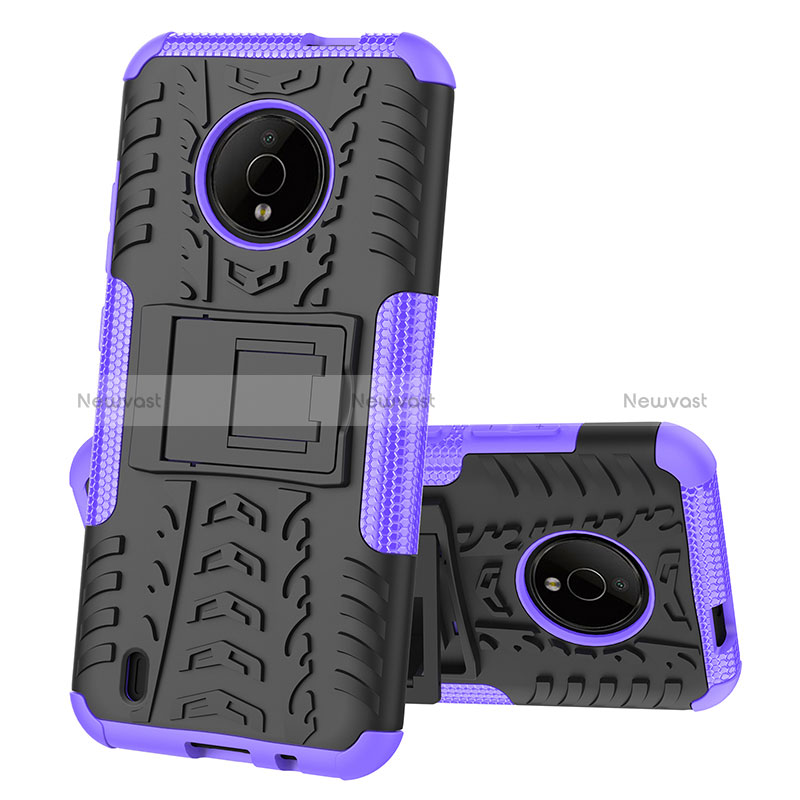 Silicone Matte Finish and Plastic Back Cover Case with Stand JX2 for Nokia C200 Purple