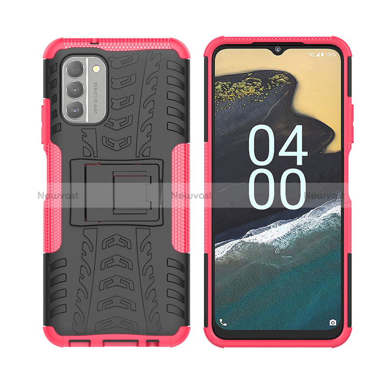 Silicone Matte Finish and Plastic Back Cover Case with Stand JX2 for Nokia G400 5G