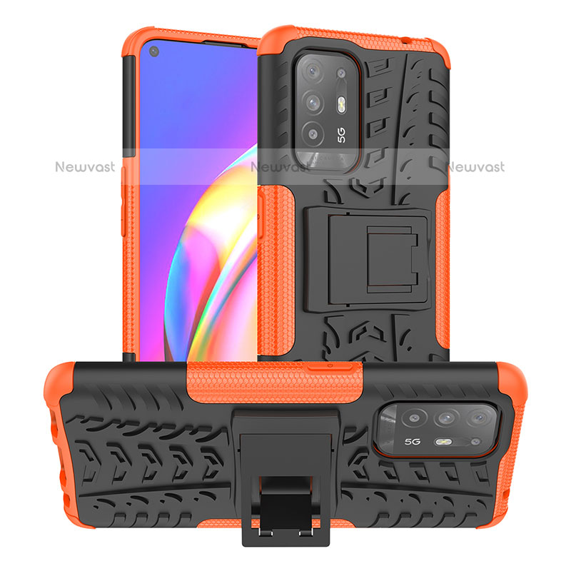 Silicone Matte Finish and Plastic Back Cover Case with Stand JX2 for Oppo A95 5G Orange