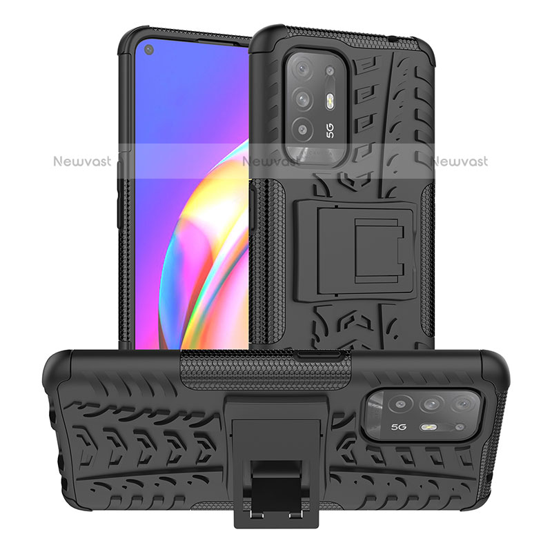 Silicone Matte Finish and Plastic Back Cover Case with Stand JX2 for Oppo F19 Pro+ Plus 5G Black