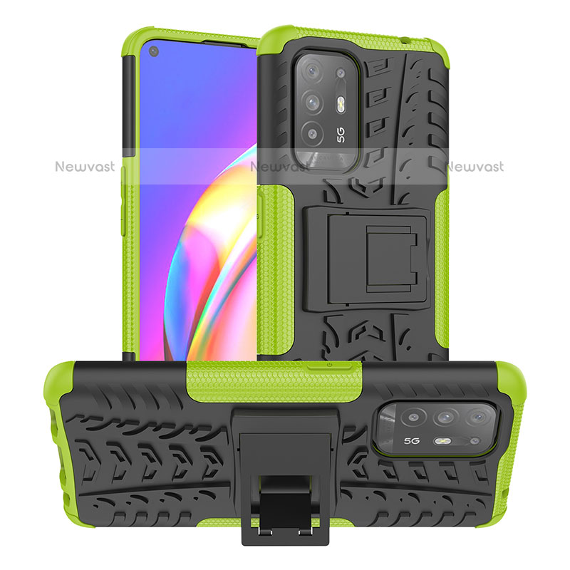 Silicone Matte Finish and Plastic Back Cover Case with Stand JX2 for Oppo F19 Pro+ Plus 5G Green