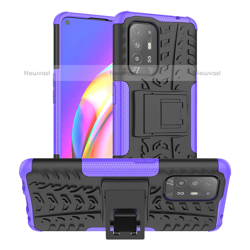 Silicone Matte Finish and Plastic Back Cover Case with Stand JX2 for Oppo F19 Pro+ Plus 5G Purple