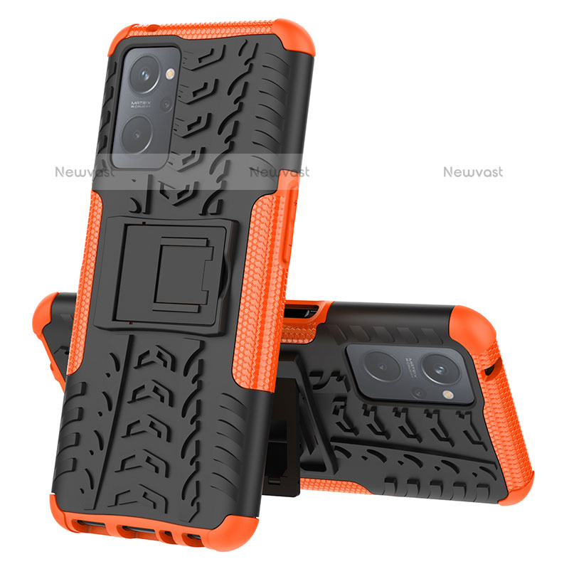 Silicone Matte Finish and Plastic Back Cover Case with Stand JX2 for Oppo K10 4G Orange