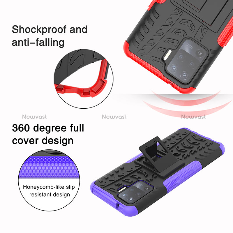 Silicone Matte Finish and Plastic Back Cover Case with Stand JX2 for Oppo Reno5 F