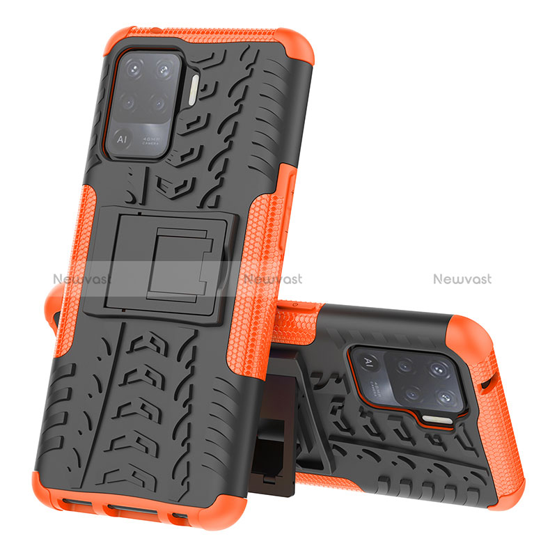 Silicone Matte Finish and Plastic Back Cover Case with Stand JX2 for Oppo Reno5 F Orange