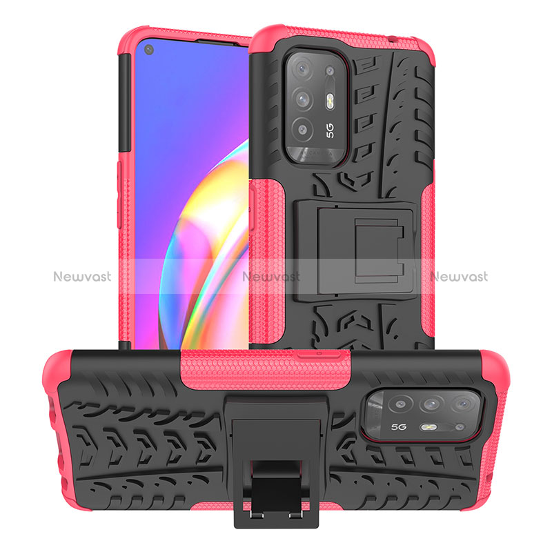 Silicone Matte Finish and Plastic Back Cover Case with Stand JX2 for Oppo Reno5 Z 5G