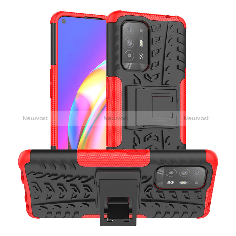 Silicone Matte Finish and Plastic Back Cover Case with Stand JX2 for Oppo Reno5 Z 5G Red