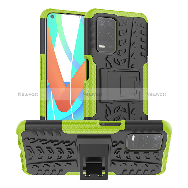 Silicone Matte Finish and Plastic Back Cover Case with Stand JX2 for Realme 8 5G Green