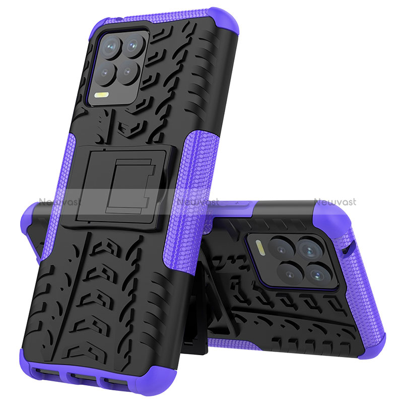 Silicone Matte Finish and Plastic Back Cover Case with Stand JX2 for Realme 8 Pro Purple