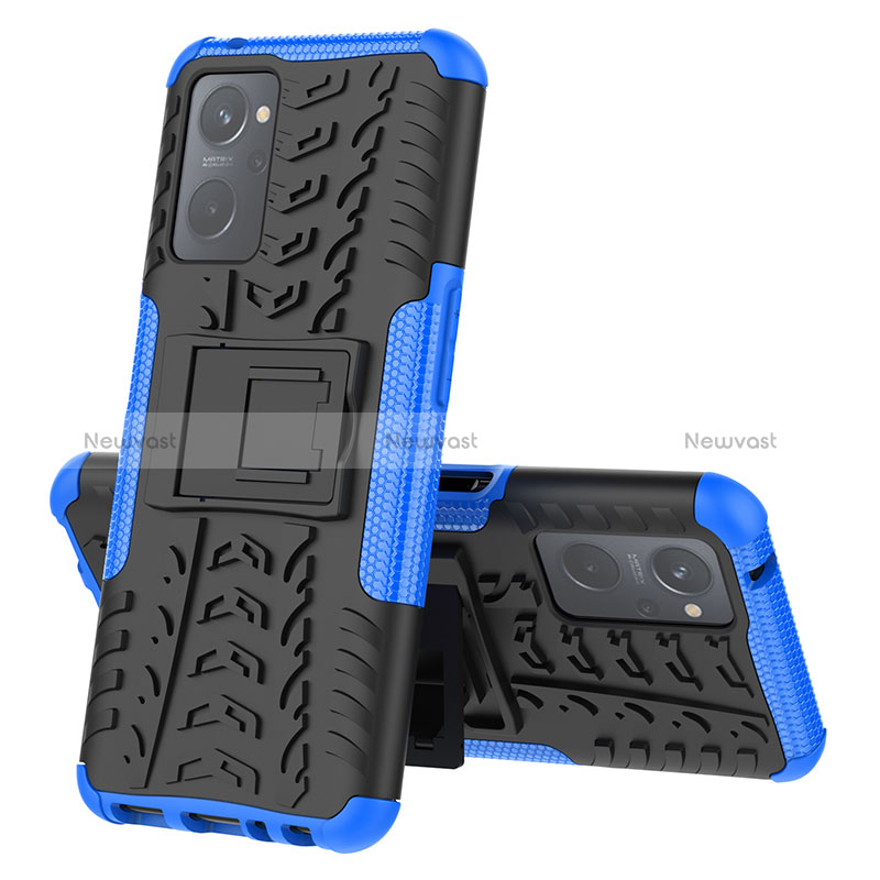 Silicone Matte Finish and Plastic Back Cover Case with Stand JX2 for Realme 9i 4G Blue