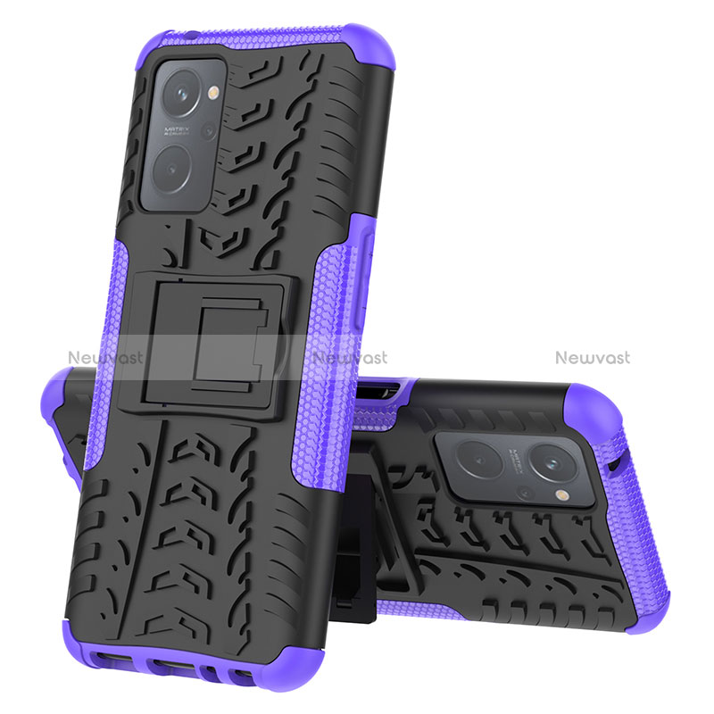 Silicone Matte Finish and Plastic Back Cover Case with Stand JX2 for Realme 9i 4G Purple