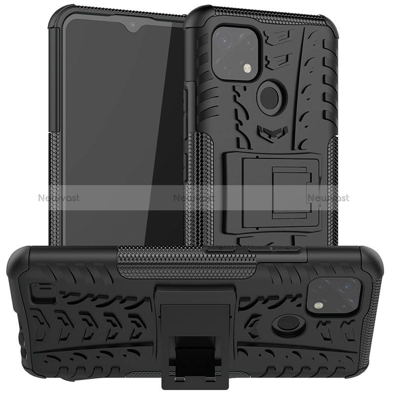 Silicone Matte Finish and Plastic Back Cover Case with Stand JX2 for Realme C11 (2021) Black