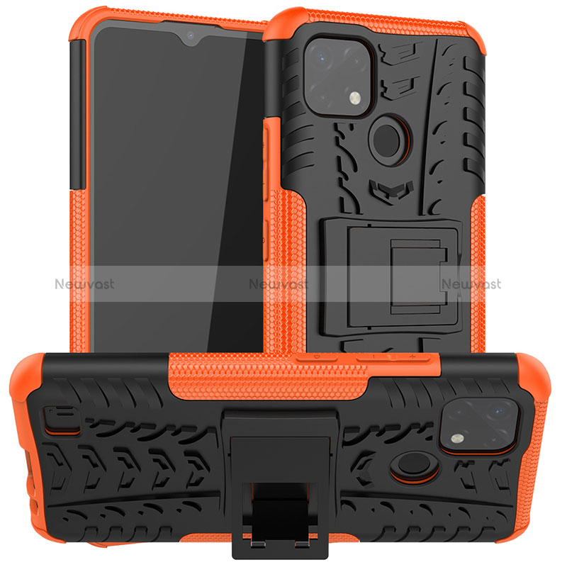 Silicone Matte Finish and Plastic Back Cover Case with Stand JX2 for Realme C11 (2021) Orange