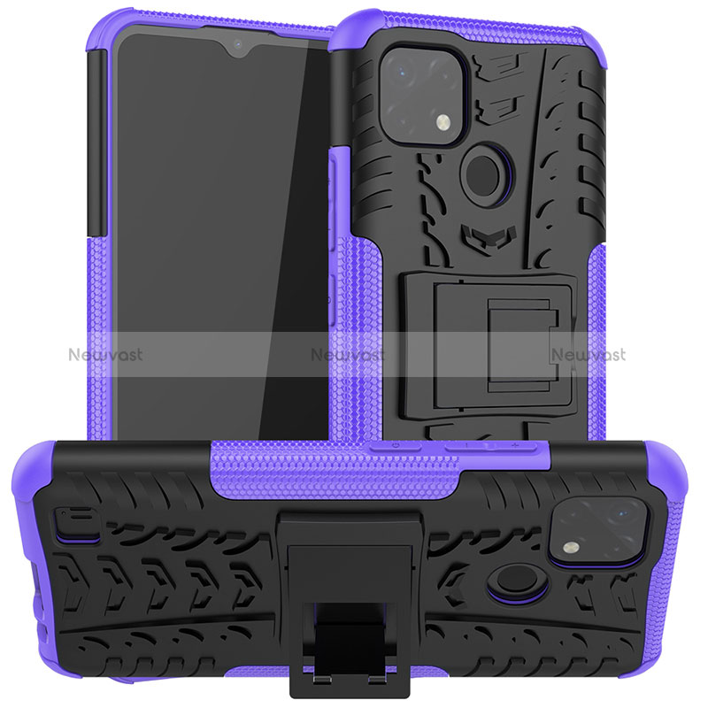 Silicone Matte Finish and Plastic Back Cover Case with Stand JX2 for Realme C11 (2021) Purple