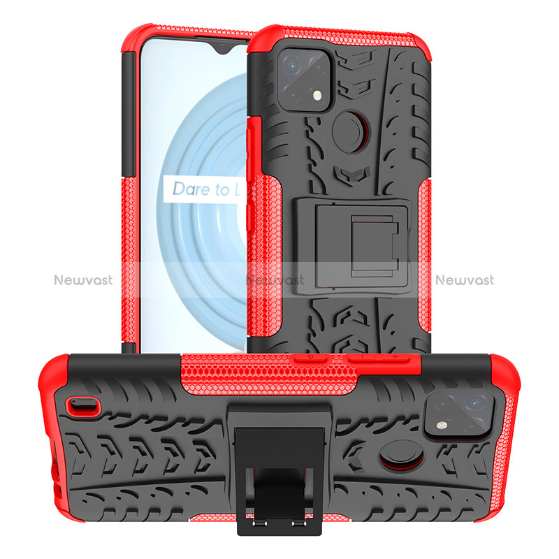 Silicone Matte Finish and Plastic Back Cover Case with Stand JX2 for Realme C21Y