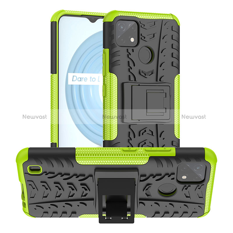 Silicone Matte Finish and Plastic Back Cover Case with Stand JX2 for Realme C21Y Green