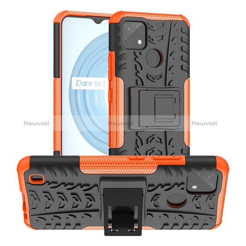 Silicone Matte Finish and Plastic Back Cover Case with Stand JX2 for Realme C21Y Orange