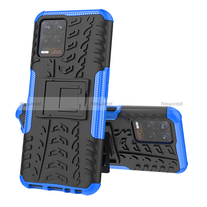 Silicone Matte Finish and Plastic Back Cover Case with Stand JX2 for Realme Narzo 50 4G Blue