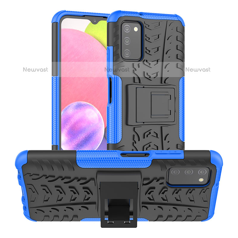 Silicone Matte Finish and Plastic Back Cover Case with Stand JX2 for Samsung Galaxy A02s Blue