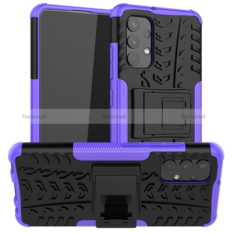 Silicone Matte Finish and Plastic Back Cover Case with Stand JX2 for Samsung Galaxy A32 4G Purple