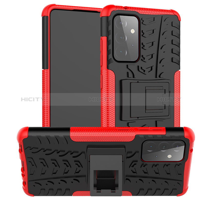 Silicone Matte Finish and Plastic Back Cover Case with Stand JX2 for Samsung Galaxy A72 4G Red