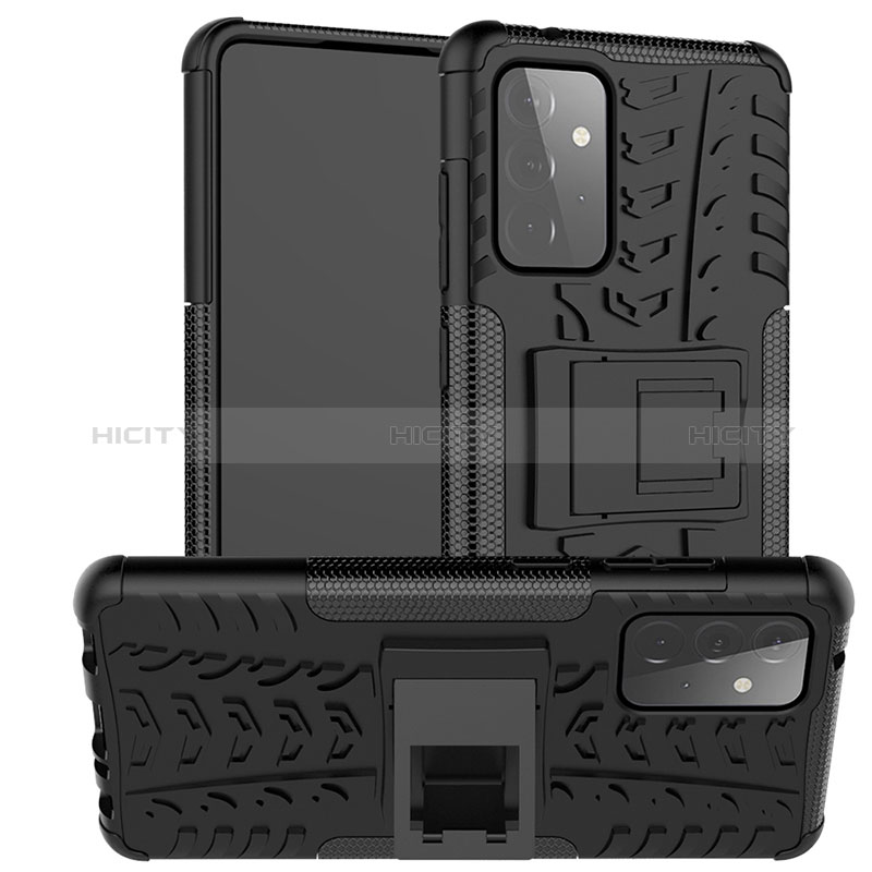 Silicone Matte Finish and Plastic Back Cover Case with Stand JX2 for Samsung Galaxy A72 5G Black