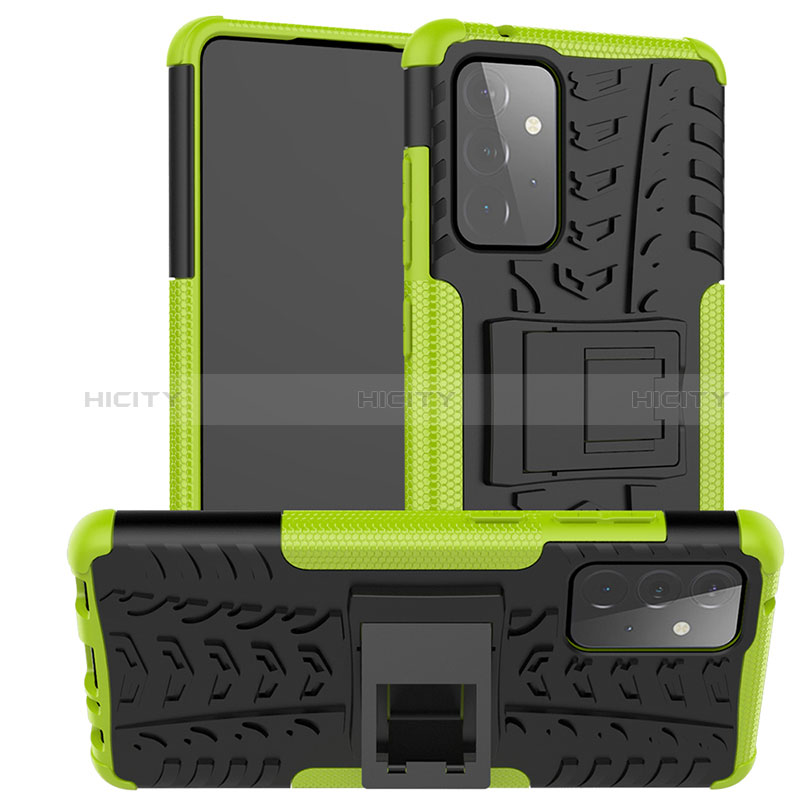 Silicone Matte Finish and Plastic Back Cover Case with Stand JX2 for Samsung Galaxy A72 5G Green