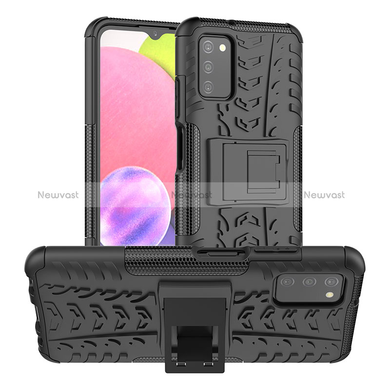 Silicone Matte Finish and Plastic Back Cover Case with Stand JX2 for Samsung Galaxy F02S SM-E025F Black