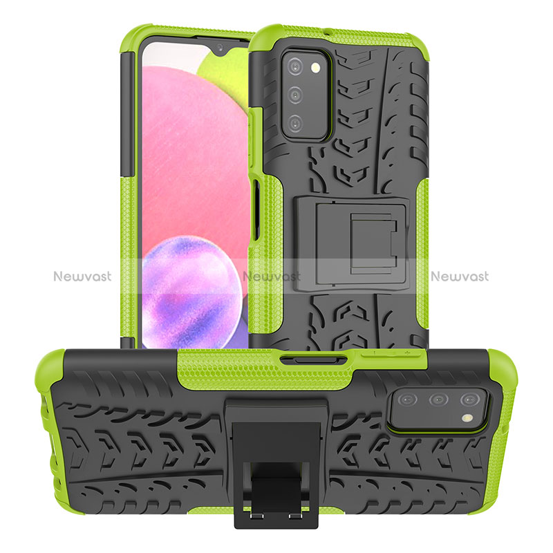 Silicone Matte Finish and Plastic Back Cover Case with Stand JX2 for Samsung Galaxy F02S SM-E025F Green