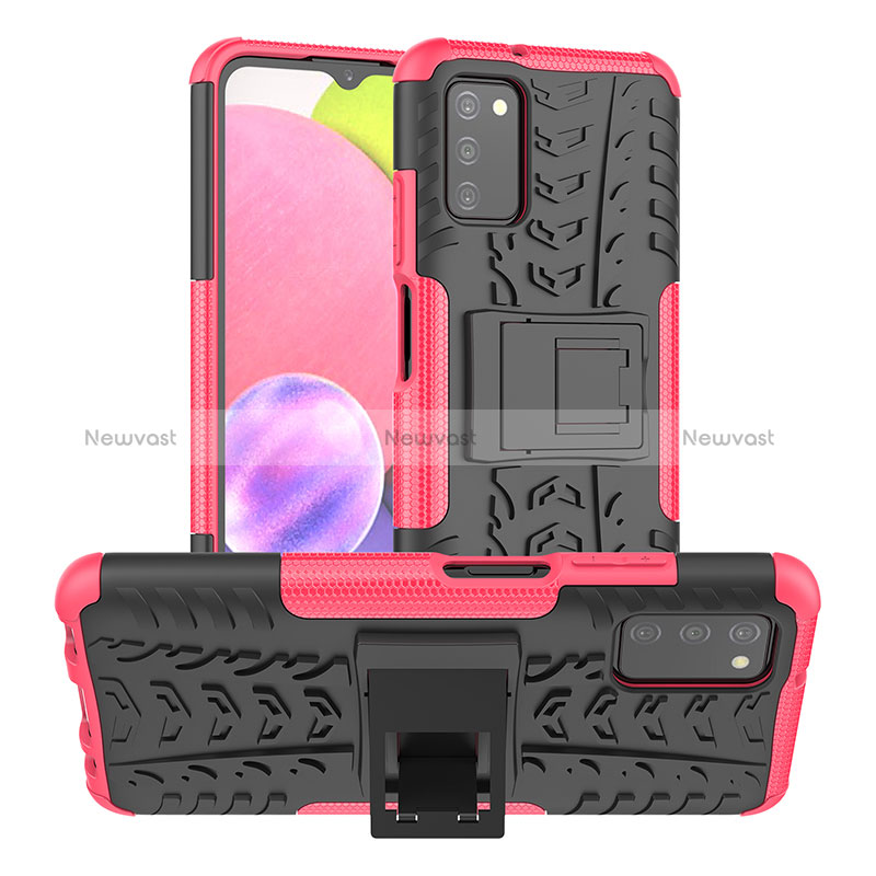 Silicone Matte Finish and Plastic Back Cover Case with Stand JX2 for Samsung Galaxy F02S SM-E025F Hot Pink