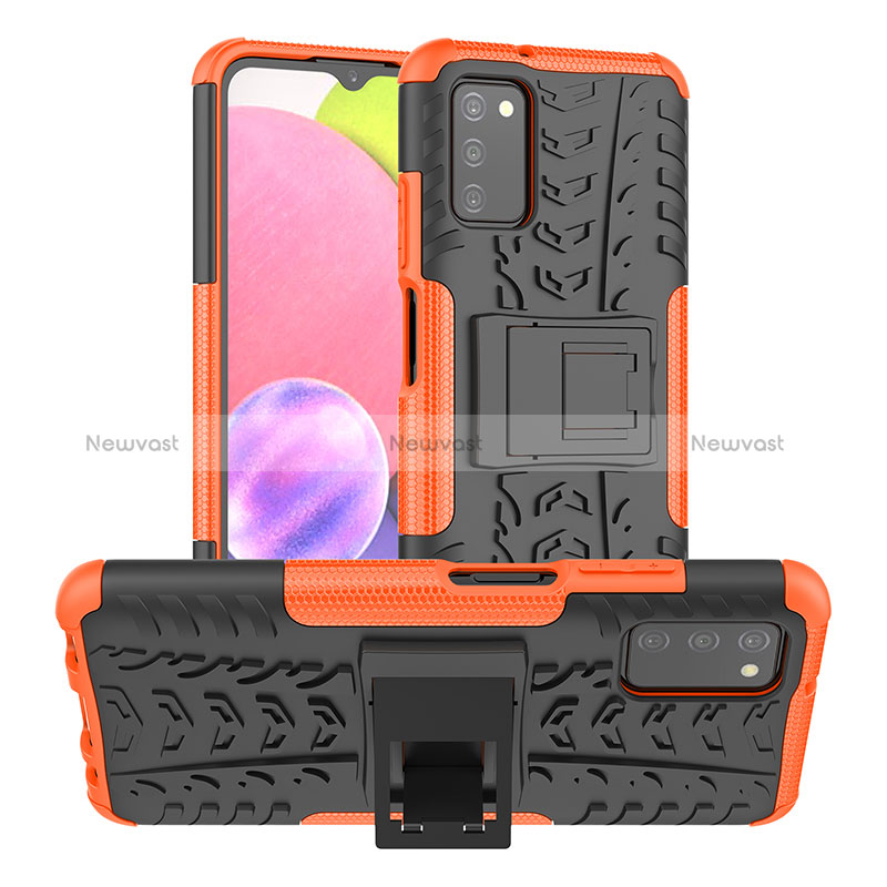 Silicone Matte Finish and Plastic Back Cover Case with Stand JX2 for Samsung Galaxy F02S SM-E025F Orange