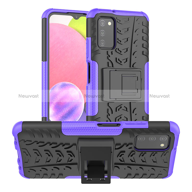 Silicone Matte Finish and Plastic Back Cover Case with Stand JX2 for Samsung Galaxy F02S SM-E025F Purple