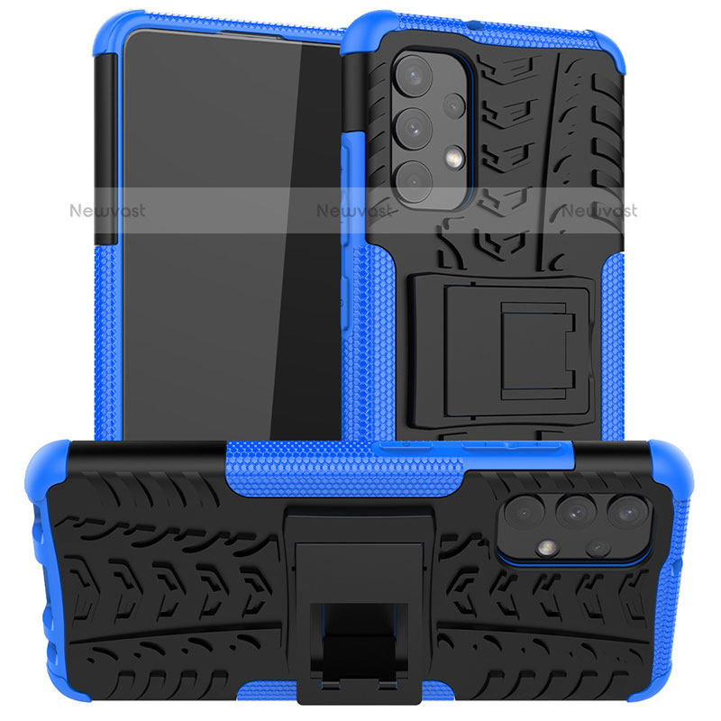 Silicone Matte Finish and Plastic Back Cover Case with Stand JX2 for Samsung Galaxy M32 5G Blue