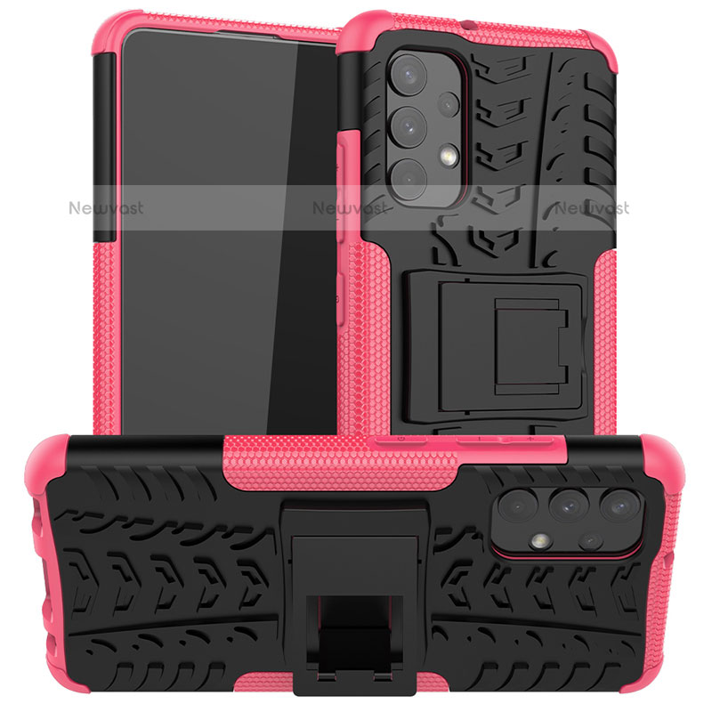 Silicone Matte Finish and Plastic Back Cover Case with Stand JX2 for Samsung Galaxy M32 5G Hot Pink