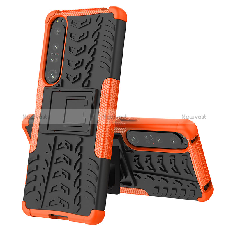 Silicone Matte Finish and Plastic Back Cover Case with Stand JX2 for Sony Xperia 1 IV Orange