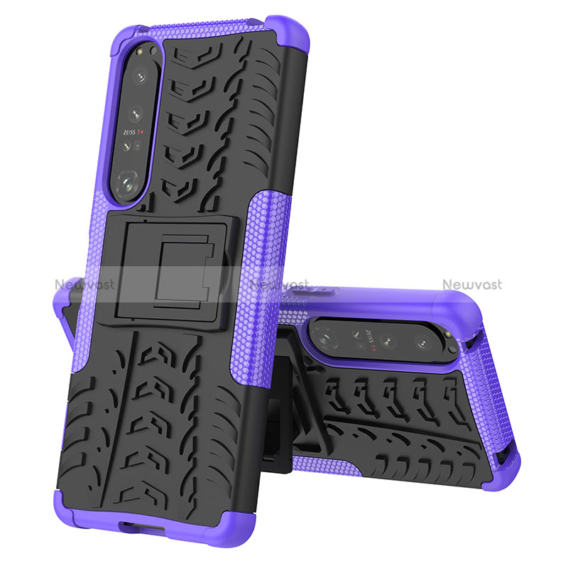 Silicone Matte Finish and Plastic Back Cover Case with Stand JX2 for Sony Xperia 1 IV SO-51C