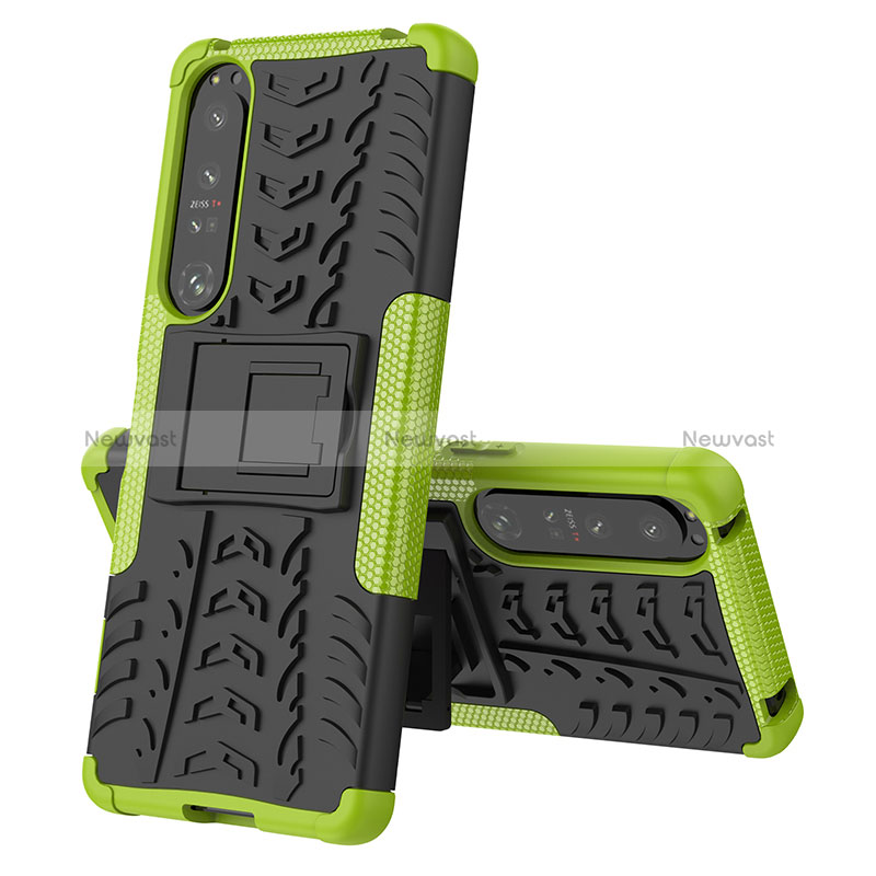 Silicone Matte Finish and Plastic Back Cover Case with Stand JX2 for Sony Xperia 1 IV SO-51C Green