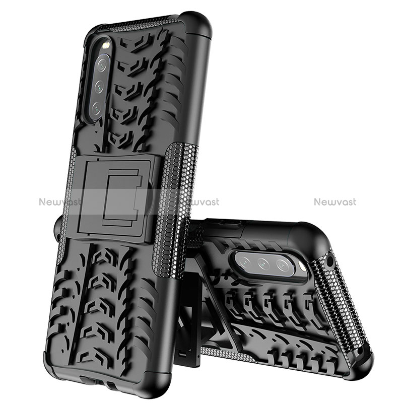 Silicone Matte Finish and Plastic Back Cover Case with Stand JX2 for Sony Xperia 10 III SO-52B Black