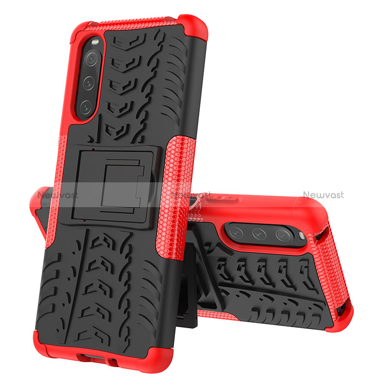 Silicone Matte Finish and Plastic Back Cover Case with Stand JX2 for Sony Xperia 10 IV Red