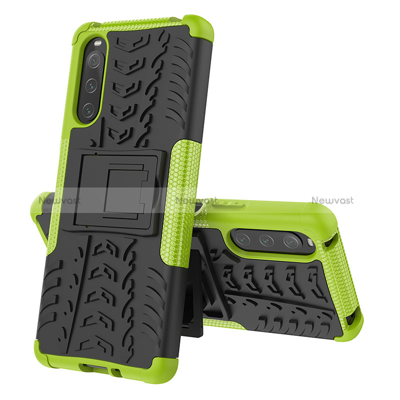 Silicone Matte Finish and Plastic Back Cover Case with Stand JX2 for Sony Xperia 10 IV SOG07 Green