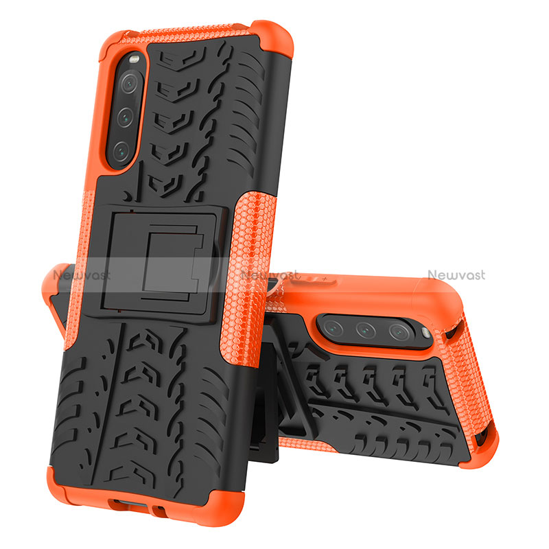 Silicone Matte Finish and Plastic Back Cover Case with Stand JX2 for Sony Xperia 10 IV SOG07 Orange