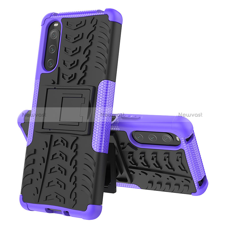 Silicone Matte Finish and Plastic Back Cover Case with Stand JX2 for Sony Xperia 10 IV SOG07 Purple