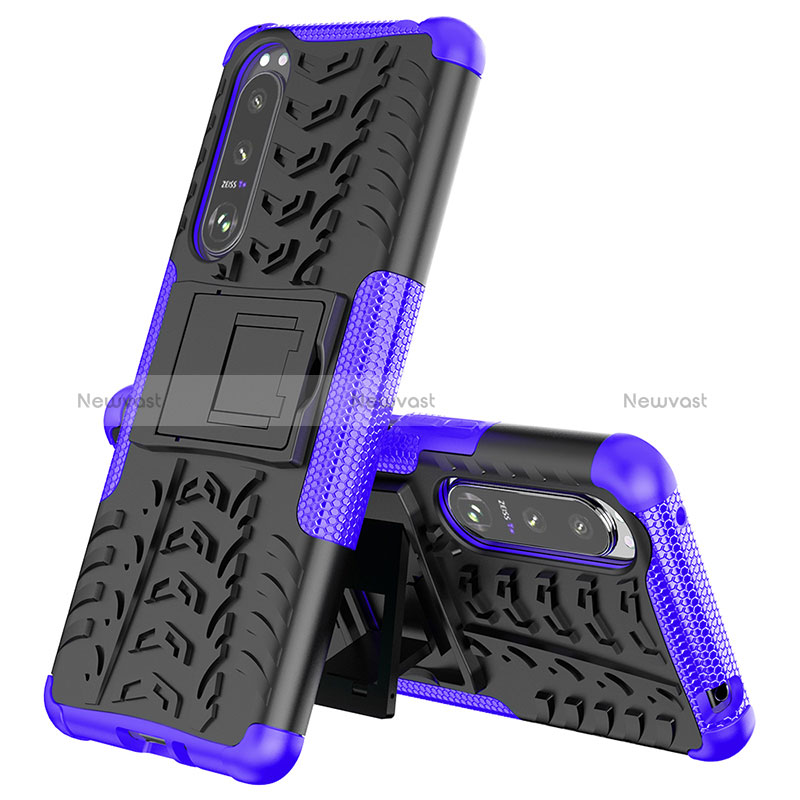 Silicone Matte Finish and Plastic Back Cover Case with Stand JX2 for Sony Xperia 5 III Purple