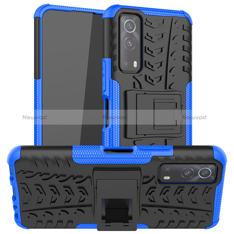 Silicone Matte Finish and Plastic Back Cover Case with Stand JX2 for Vivo iQOO Z3 5G Blue