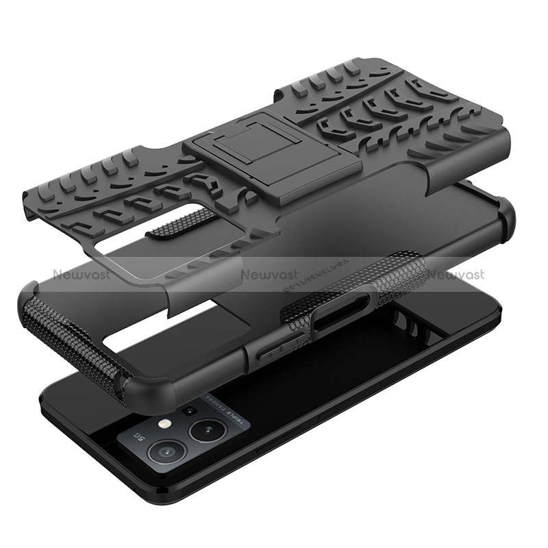 Silicone Matte Finish and Plastic Back Cover Case with Stand JX2 for Vivo iQOO Z6 5G